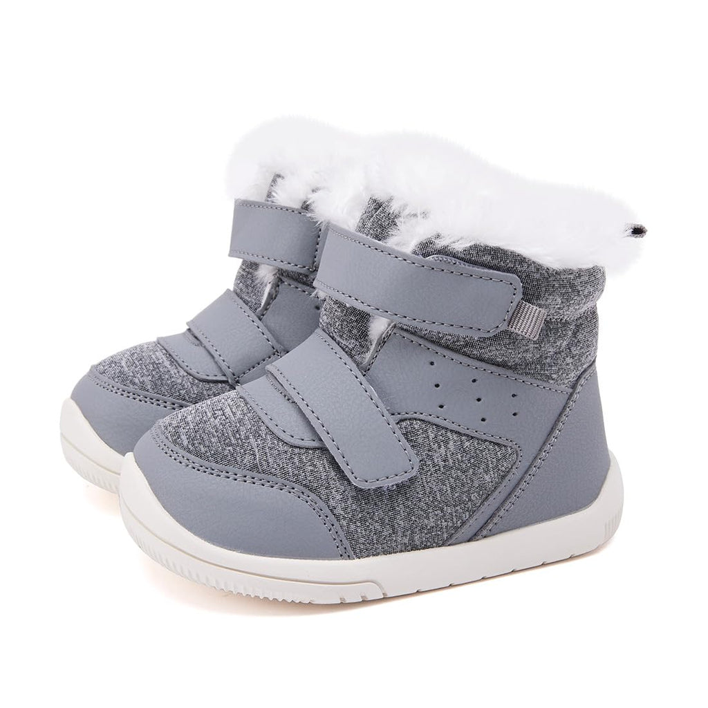 BMCiTYBM Baby Snow Winter Boots Boys Girls Shoes Warm Double Strap Non Slip First Walking Infant 6 9 12 18 24 Months Grey Size 6-12 Months Infant