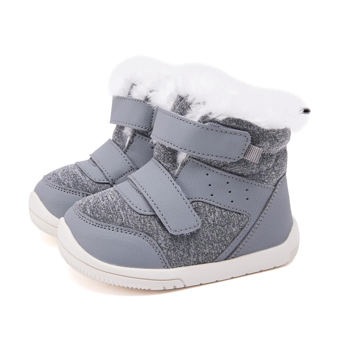 BMCiTYBM Baby Snow Winter Boots Boys Girls Shoes Warm Double Strap Non Slip First Walking Infant 6 9 12 18 24 Months Grey Size 6-12 Months Infant