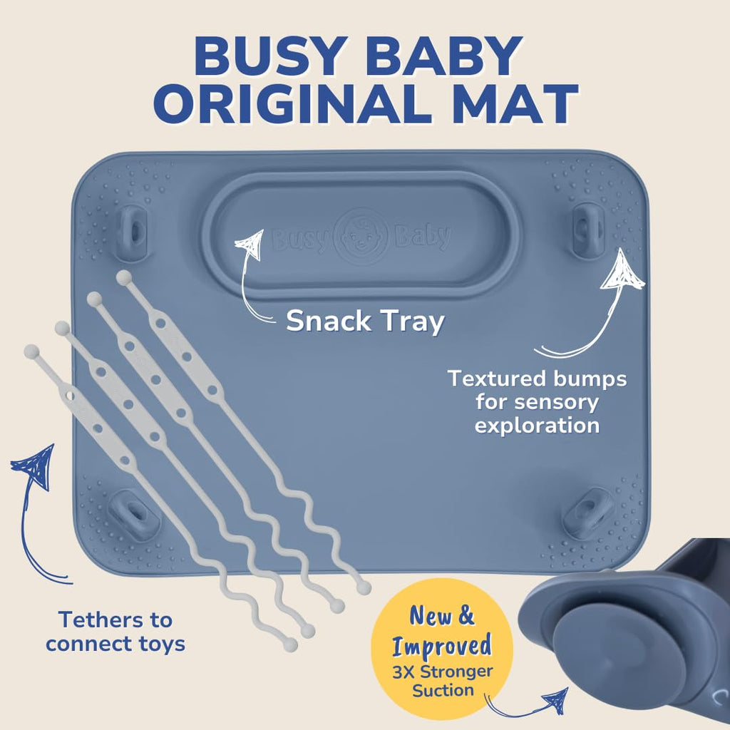 Busy Baby Silicone Mat NEW Suction Cups for Self Feeding with 4 Straps(Tan)