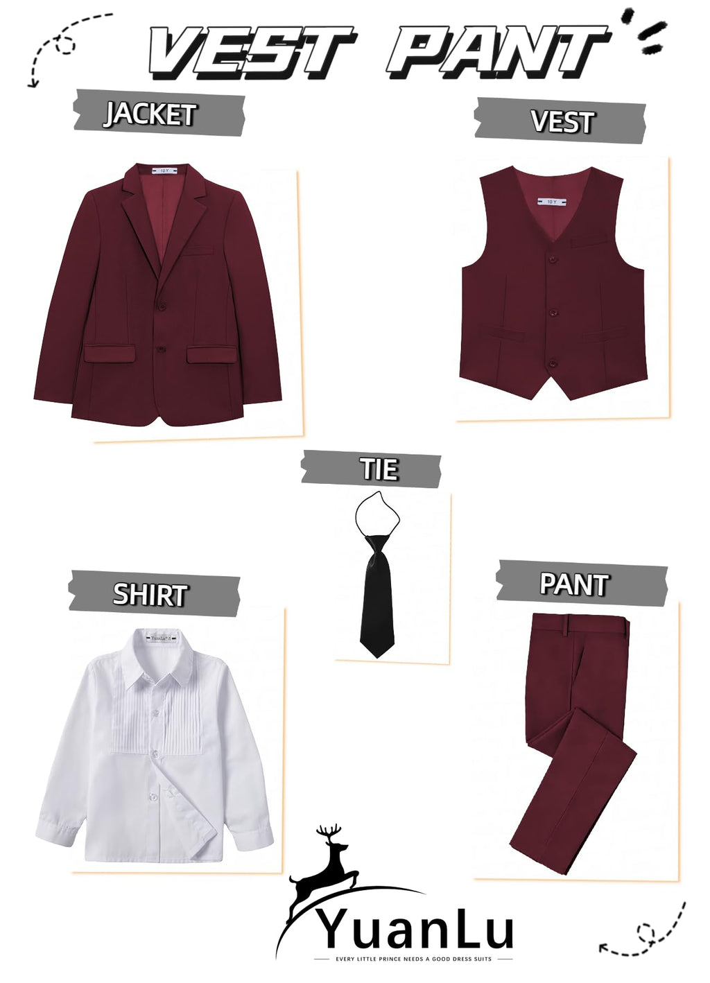 YuanLu Boys Tuxedo Kids Burgundy Slim Fit Oufit for Yong Men Suits Size 14