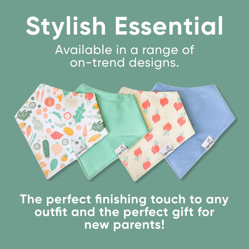 Copper Pearl Baby Bibs for Baby Boy or Girl – Bandana Drool Bibs for Teething, Absorbent Bibs for Eating, Newborn to Toddler, 4 Pack, Veggies