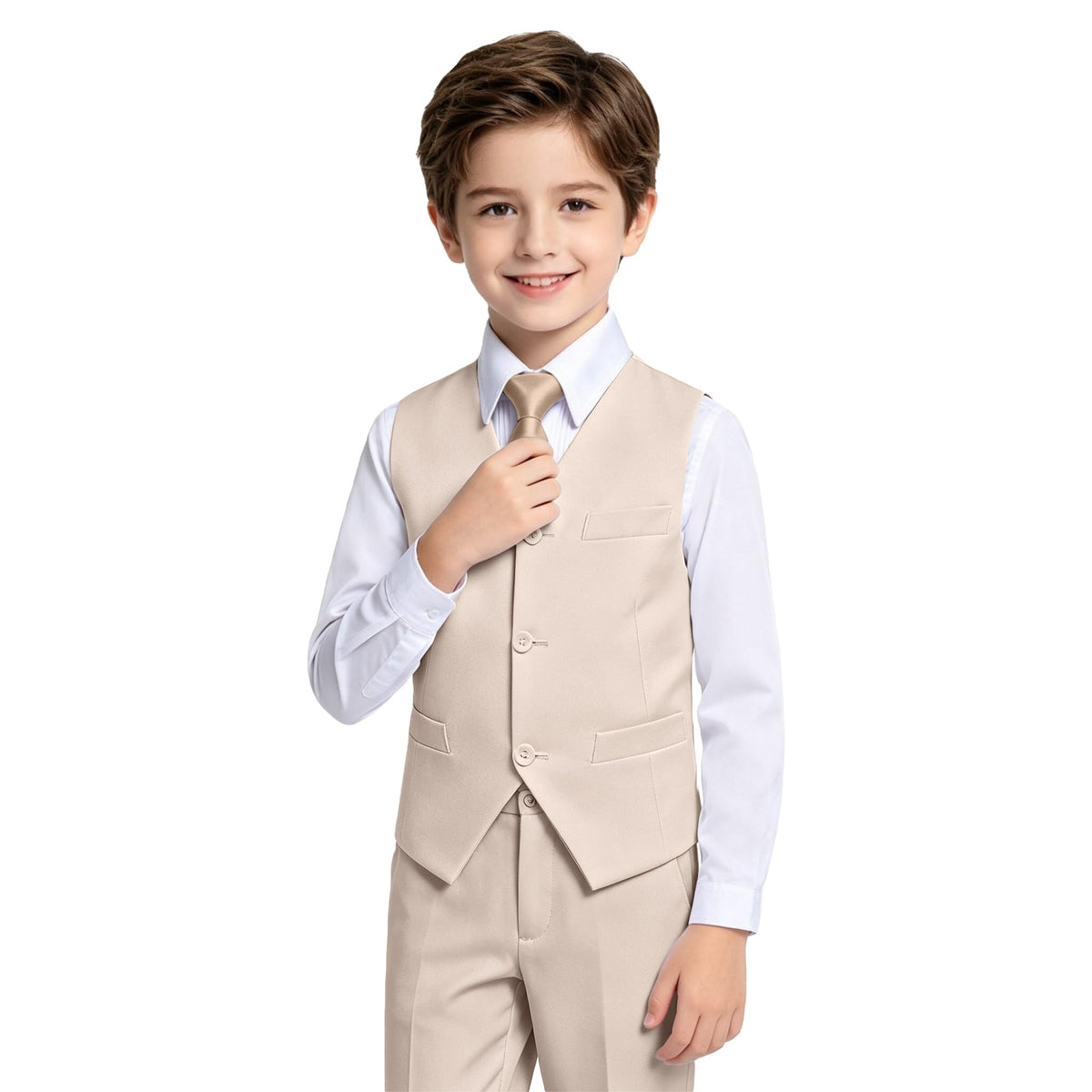 Lycody Boys Suit Vest Set Formal Dress Suits Wedding Outfit, White, Size 7