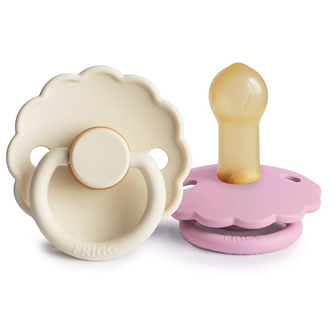 FRIGG Daisy Natural Rubber Baby Pacifier | Made in Denmark | BPA-Free (Dusty Rose/Lily Pad