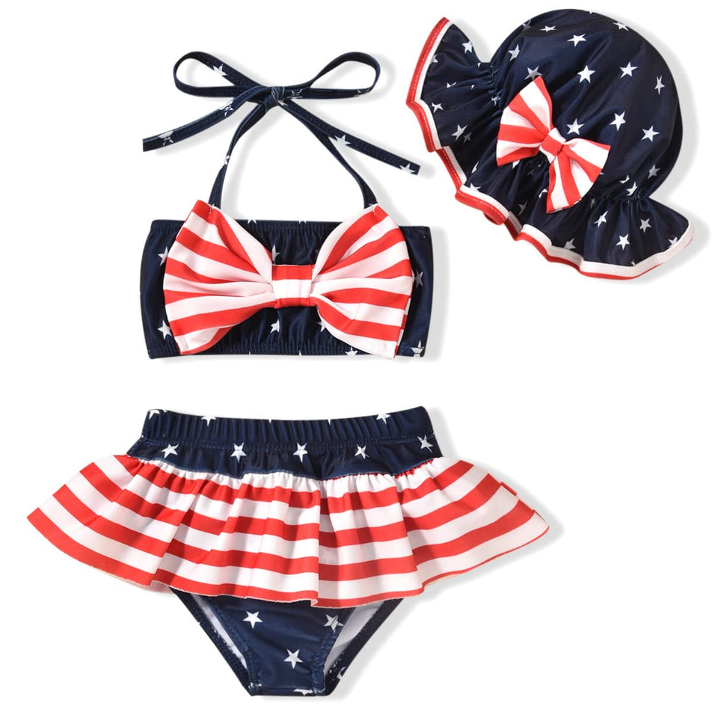 Little Baby Girls 4th of July Swimsuit Independence Day Bikini American Flag Bathing Suit Swimwear Stars Stripes Beach Set 12-18 Months