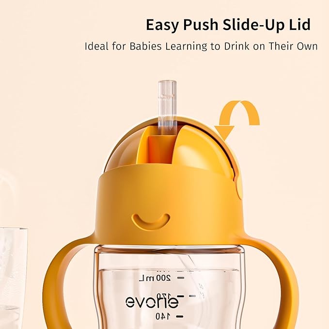 Evorie Tritan Weighted Straw Sippy Cup with Handles for Baby and Toddlers, Spill Proof Baby Water Bottle with Straw for 6 months and up, 7 Oz, Infant Training Water Bottle (Daydream)