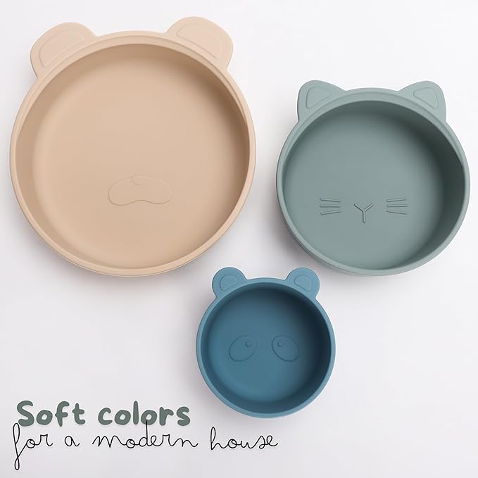 Ali+Oli Children's (3pc) Stackable Snack Bowl Set (Blue Horizon) BPA Free Food-Grade Silicone Bowls for Infant & Toddler