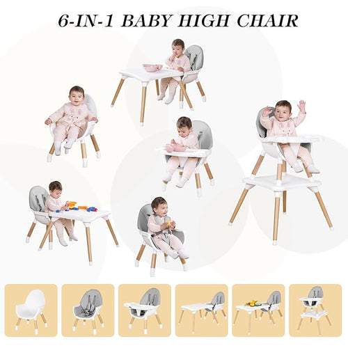 6 in 1 High Chair for Babies & Toddlers, Convertible Baby Highchair, Grey