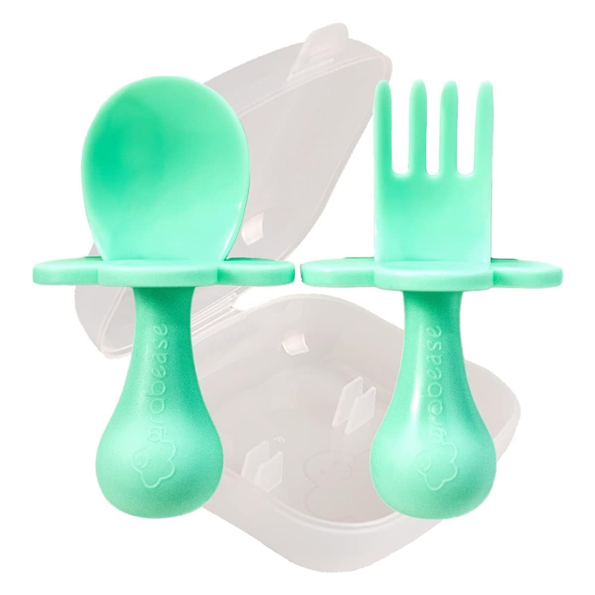 Grabease Baby Feeding Utensils Set - Travel Case for To-Go Toddler Containers - Choke-Guard for Baby Led Weaning Forks - Dishwasher Safe Toddler Spoon - Plastic, Blush, Pack of 1