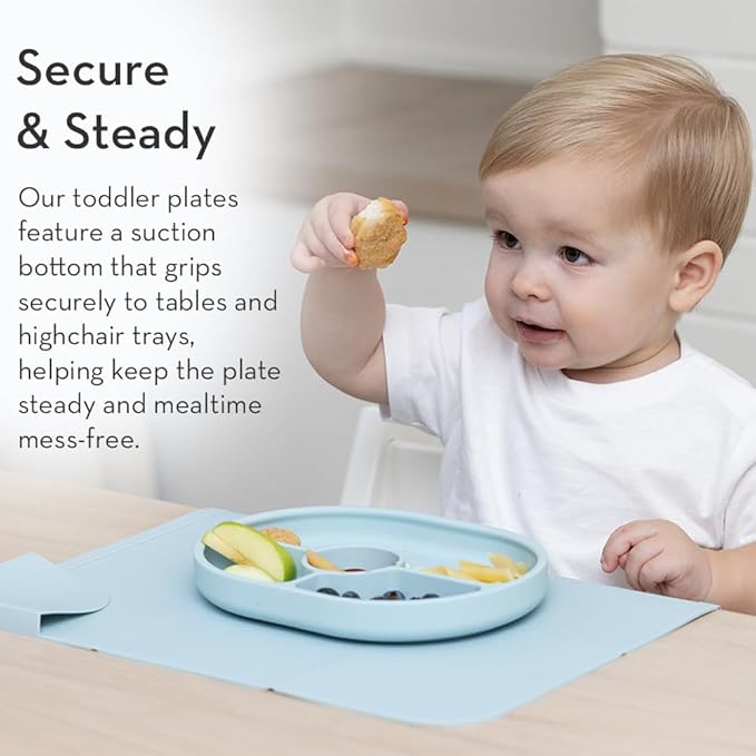 Bella Tunno Suction Plate for Babies & Toddlers, Self-Feeding Dish for Baby Led Weaning, Silicone Divided Plate, Sticks to Highchair Trays & Tables, Microwave & Dishwasher Safe, Give Peas a Chance