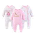 JELYLOVE 3 Pack Long Sleeve Baby Footed Rompers 0-12 Months