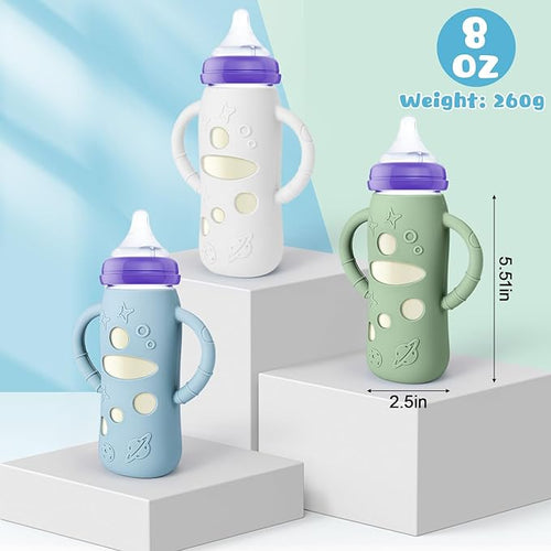 3 Pack Silicone Sleeves for Lansinoh Glass Bottles 8 OZ - Anti Breakage