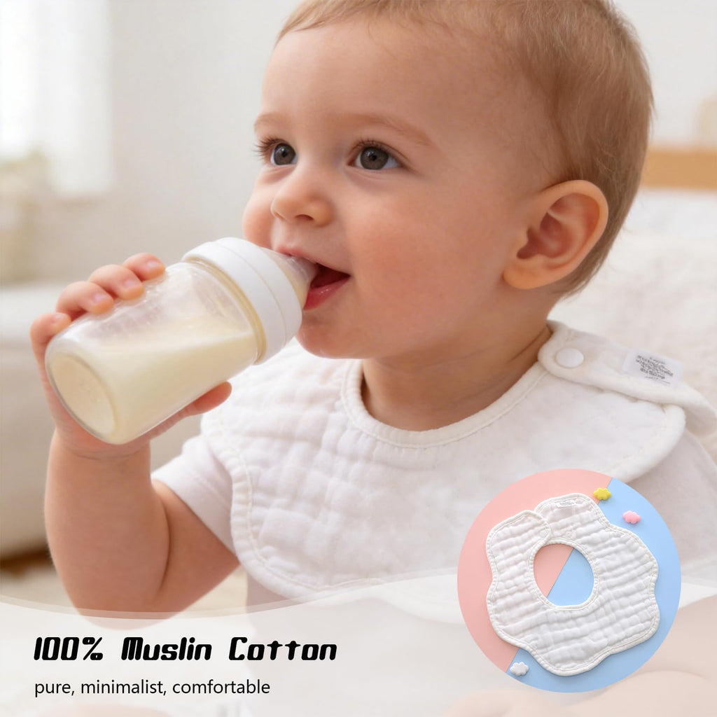 DOSMINE Organic Cotton Muslin Baby Bibs 8-Layer Drool Bibs