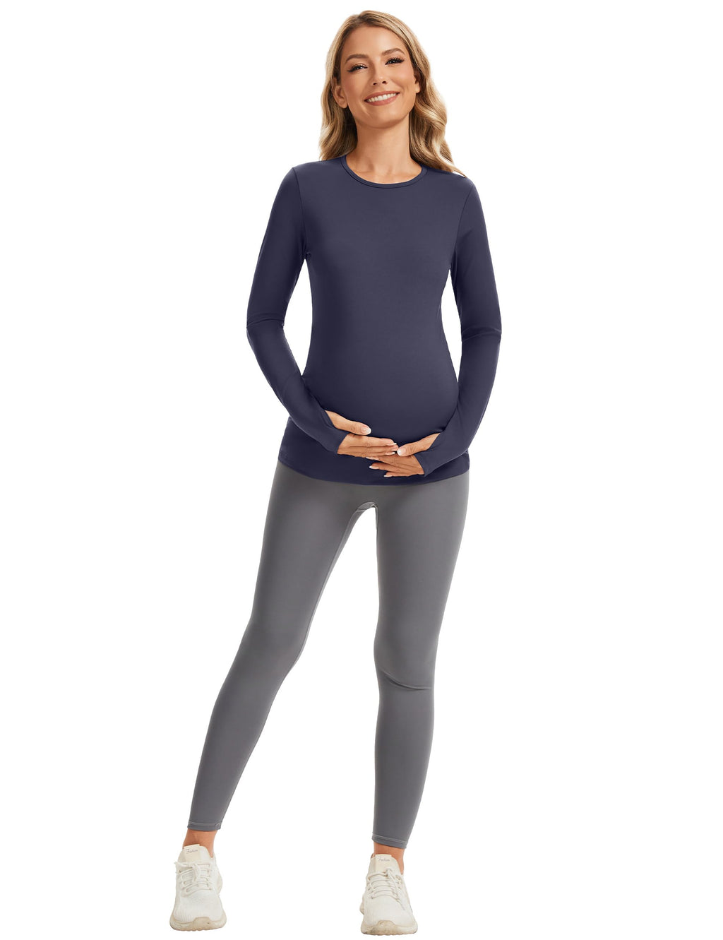 MathCat Maternity Long Sleeve Shirt with Thumbleholes,Pregnancy Casual Tops Athletic Yoga Maternity Shirts
