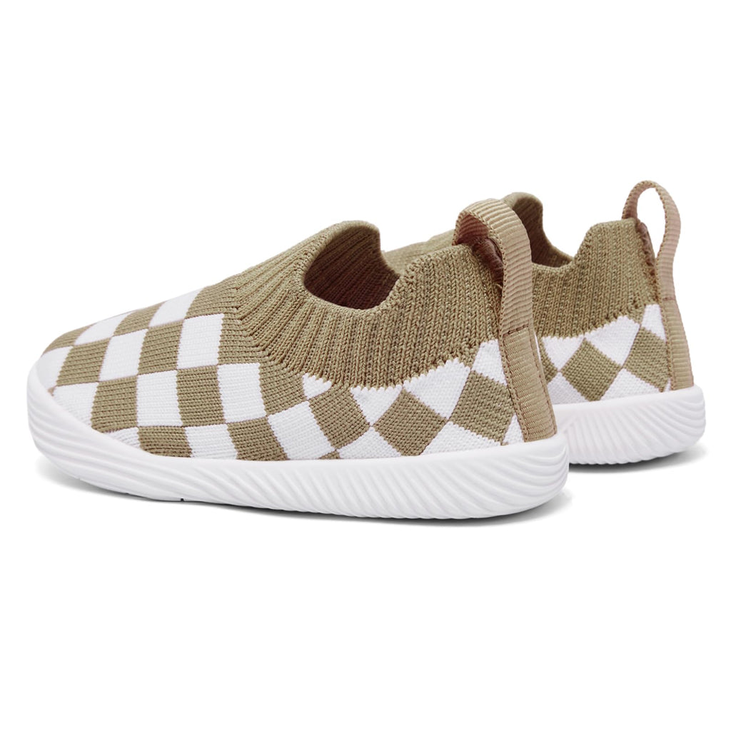 MORENDL Toddler Shoes - Baby Walking Socks - Non-Slip, Breathable - Boys & Girls - Brown White Plaid - 9-12 Months