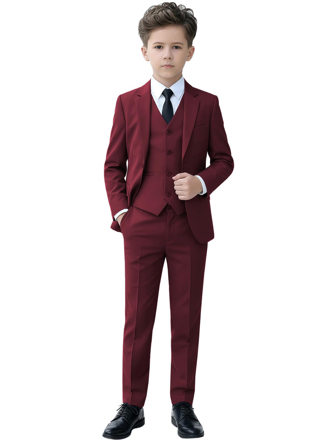 YuanLu Boys Tuxedo Kids Burgundy Slim Fit Oufit for Yong Men Suits Size 14