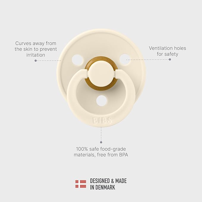 BIBS Colour Liberty Soother 2-Pack, BPA Free Dummy Pacifier, Round Nipple. Natural Rubber Latex, Made in Denmark, Size 2 (6-18 Months), Capel Fossil Grey