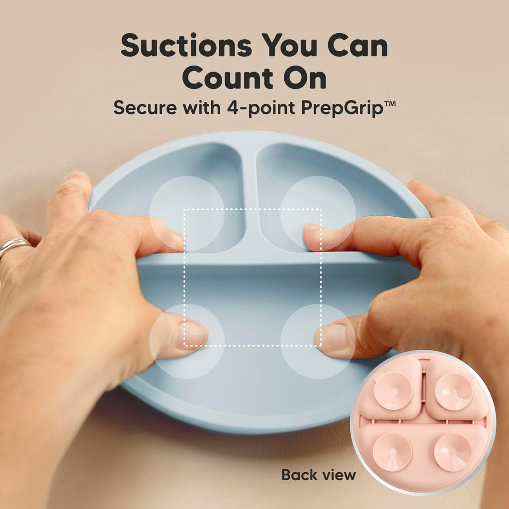 KeaBabies Suction Plates with Lids for Baby, 3-Pack, 100% Silicone (Mellow)
