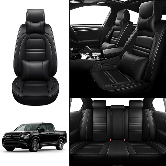Car Seat Covers for Honda Ridgeline 2006-2025 | 5-Seats Seat Covers, Waterproof Seat Protectors, Automotive Seat Covers (Full Set with Pillow,Black)