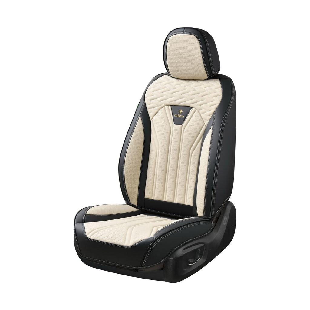 FLORICH Leather Seat Covers, Seat Covers Full Set, Car Seat Protectors 5 Seats, Automotive Seat Covers Fit for Most Cars Trucks SUV- Black&Beige