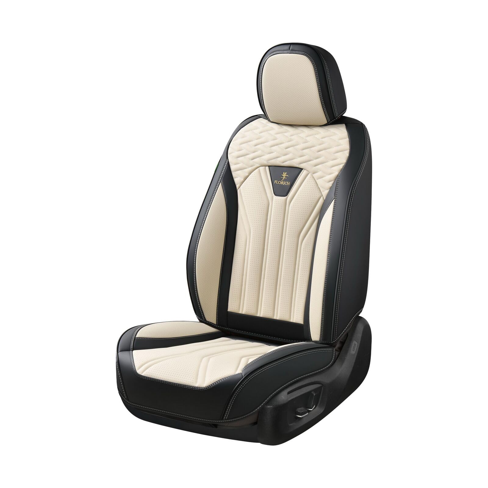 FLORICH Leather Seat Covers, Seat Covers Full Set, Car Seat Protectors 5 Seats, Automotive Seat Covers Fit for Most Cars Trucks SUV- Black&Beige