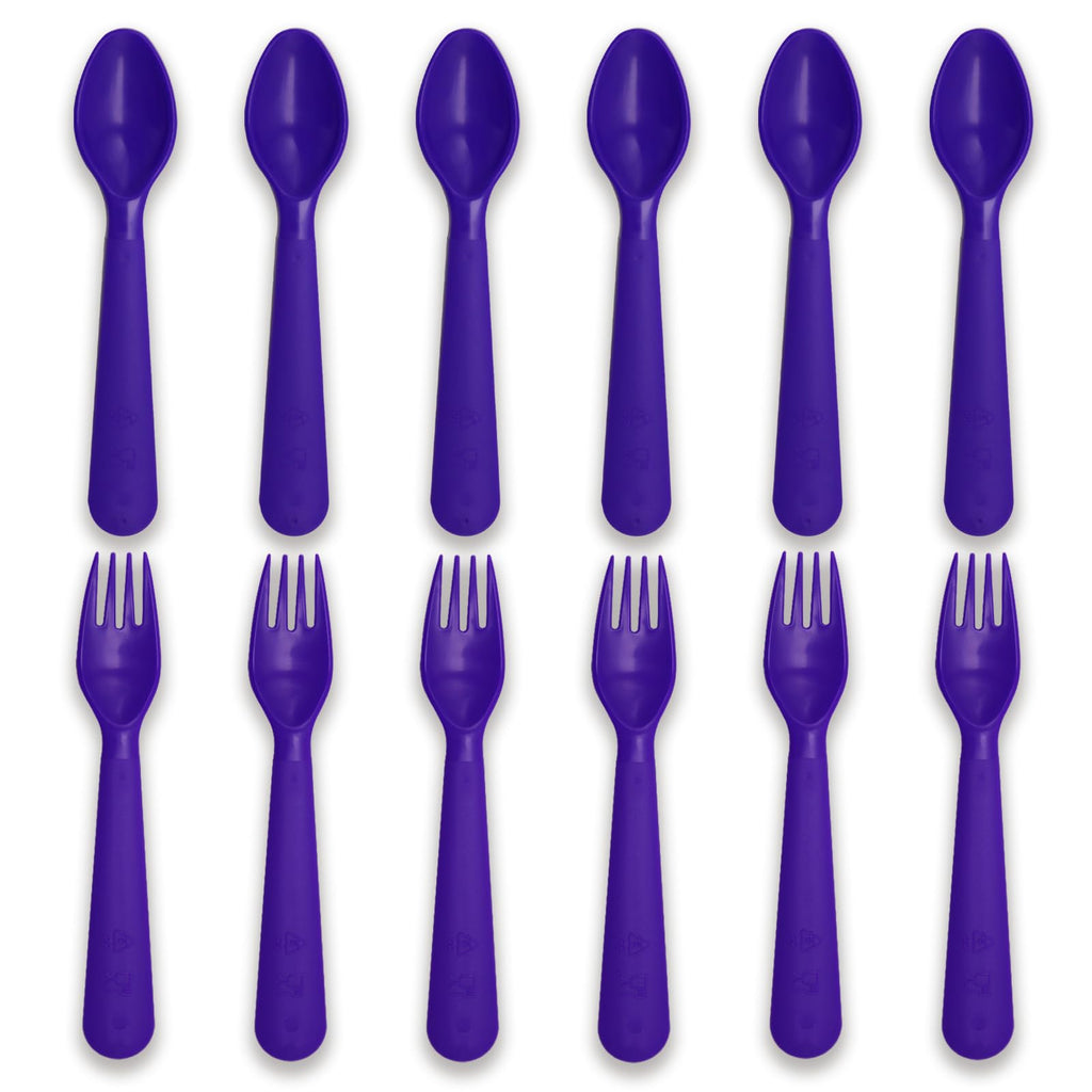 Muulaii 12 Pcs Kids Forks and Spoons, Plastic Kids Utensils Set, Purple