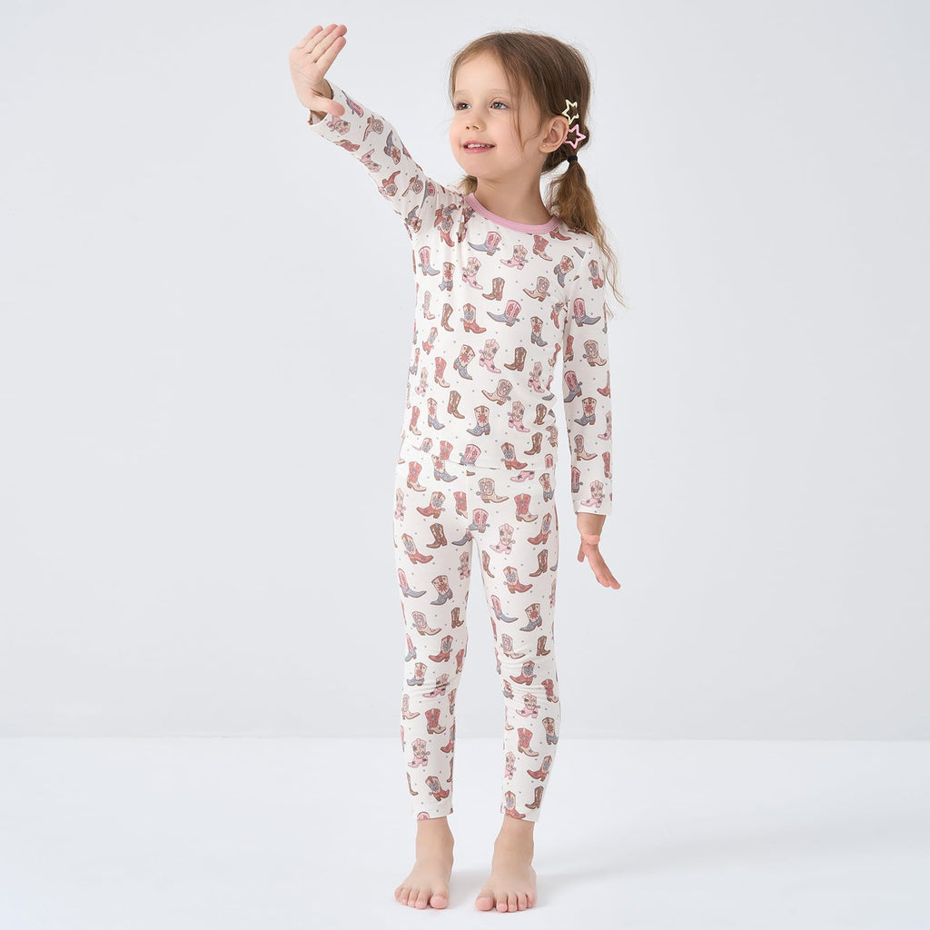 pureborn Toddler Viscose From Bamboo Pajamas Set Pjs - Little Girl Long Sleeve Snug Fit Soft Sleepwear 2pcs Western Boots 4-5T