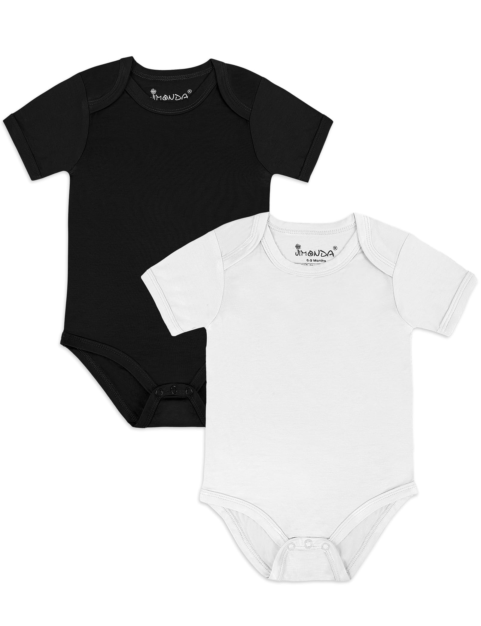 Jimonda Baby Bamboo Viscose Bodysuit Boy/Girl 2Pcs Rompers,Black&White 3M