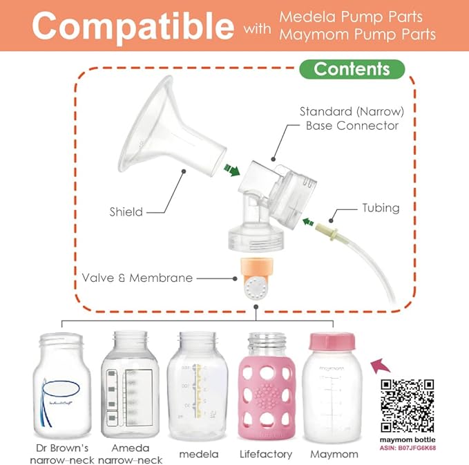 Maymom Breast Pump Kit Compatible with Medela Pump in Style Advanced Pump; 2xTwo-Piece 21mm Breastshield, 2 Valve, 4 Membrane, 2 Replacement Tubing; Replacement Part for Medela Shield, Valve
