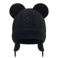 Duoyeree Toddler Winter Hat, Earflap Double Pom Pom Knit Beanie 0-36M Black