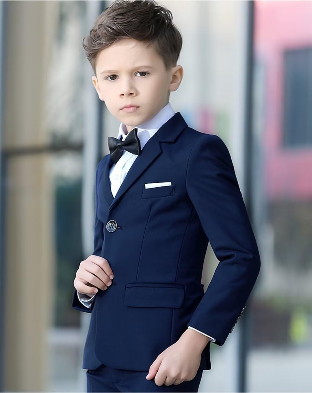 Kids Tuxedo Navy Blue Ring Bearer Outfit Slim Fit 5T Suit for Boys