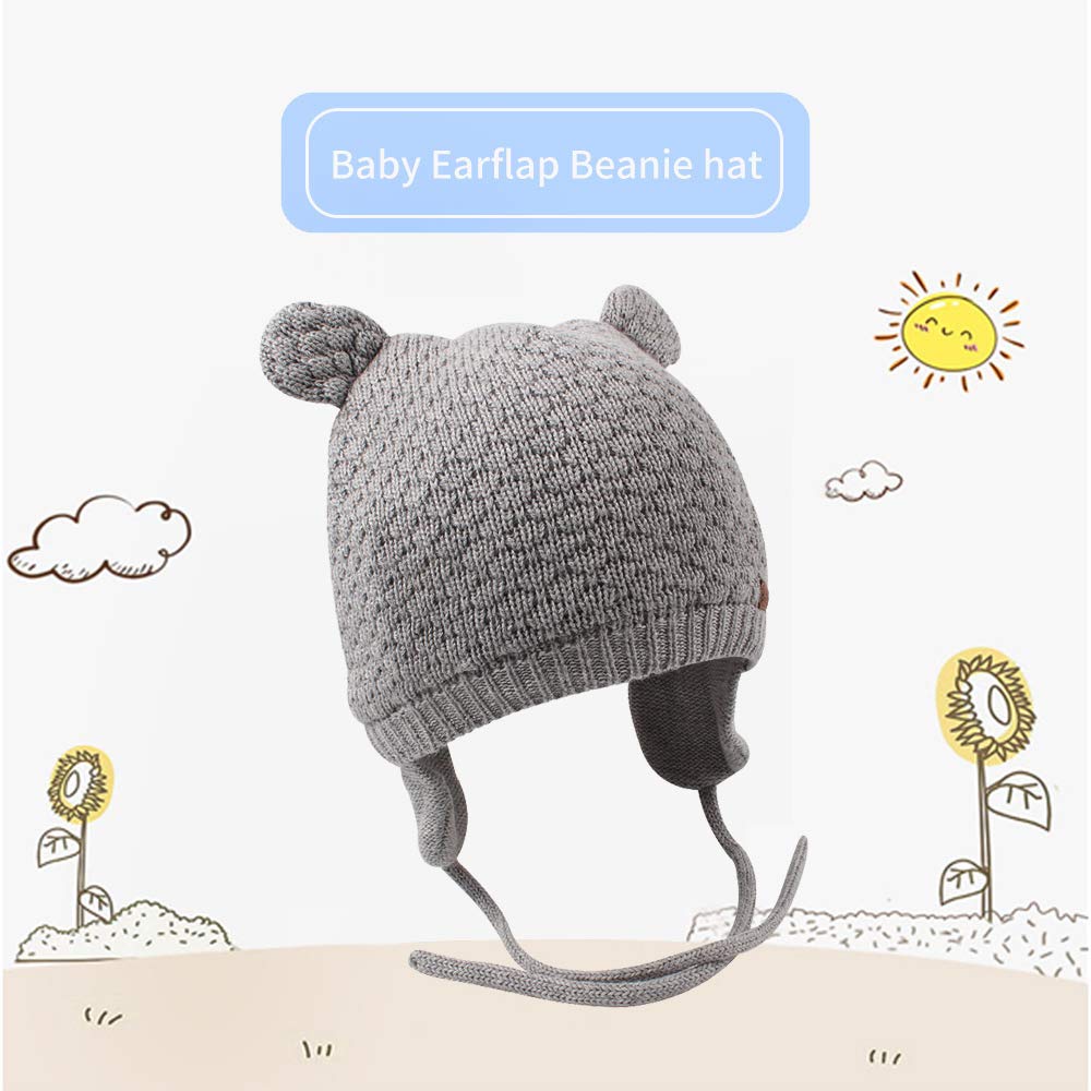 BAVST Baby Beanie Hat for Winter with Earfalp Cute Bear Kids Toddler Girls Boys Warm Knit Cap 0-2Years