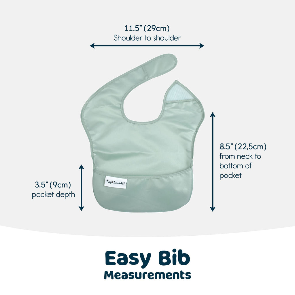 Tiny Twinkle Mess-Proof Baby Bibs for Eating | Waterproof, Wipeable Toddler Bibs with Catch-All Pocket | Feeding Bibs for Girls & Boys(3 Pack,Sage, Charcoal)