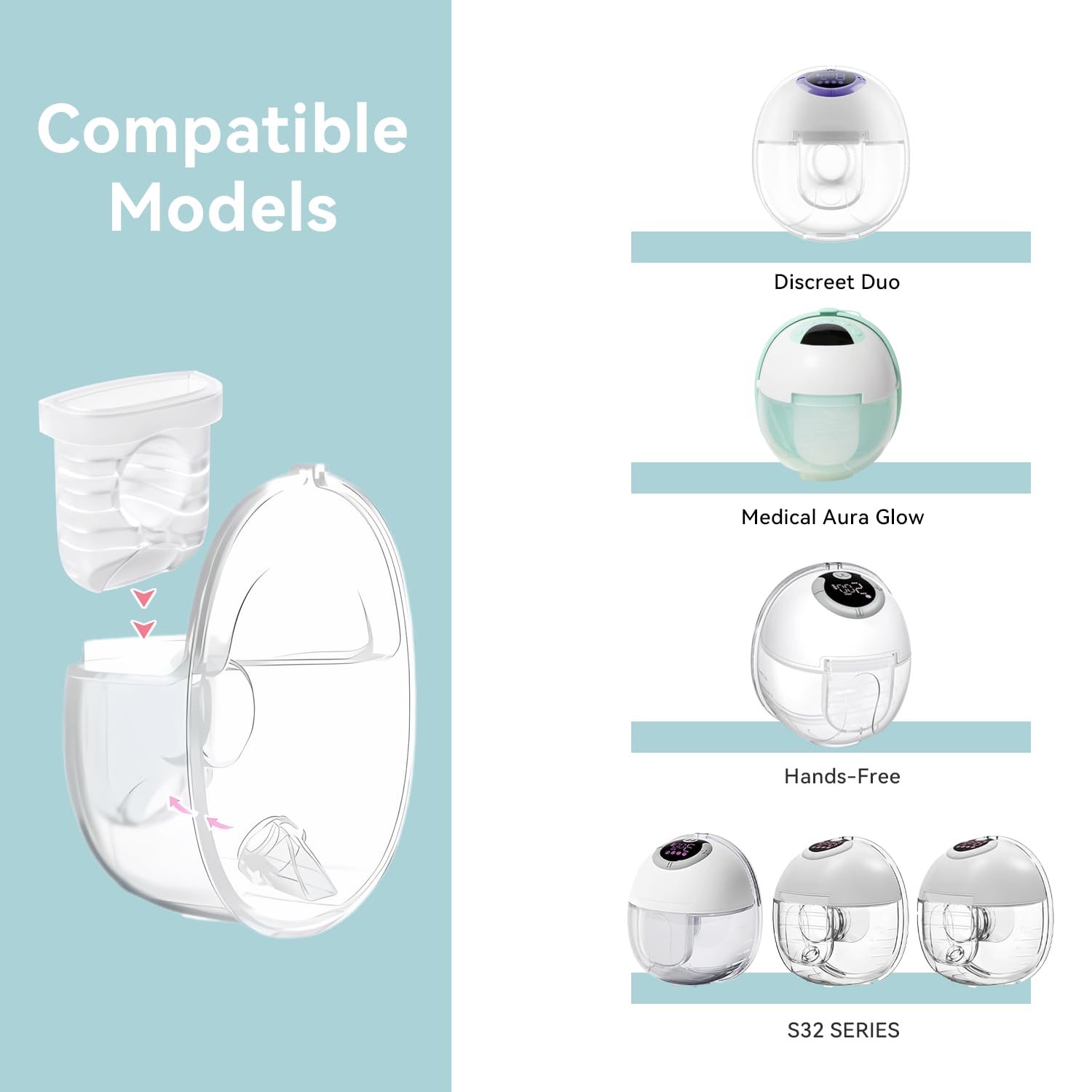 GOTOCUT Breast Pump Parts for Lansinoh Discreet Duo/Nuliie/Motif Aura Glow S32 Wearable Breast Pump, Incl 8PCS Duckbill Valves & 4PCS Silicone Diaphragms