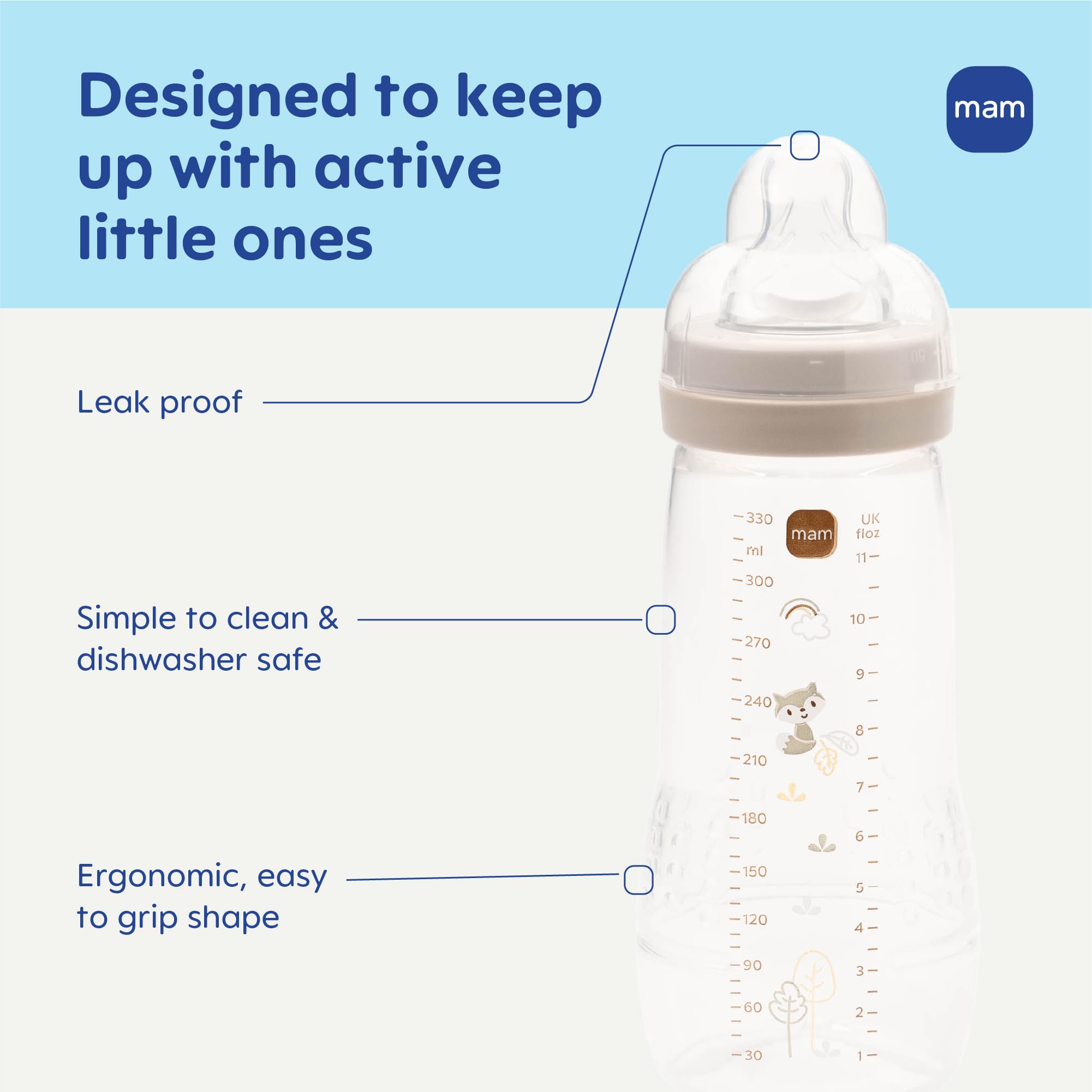 MAM 11oz Active Natural Flow Active Anti-Colic Baby Bottle, 4+ Mths, 4 Pack