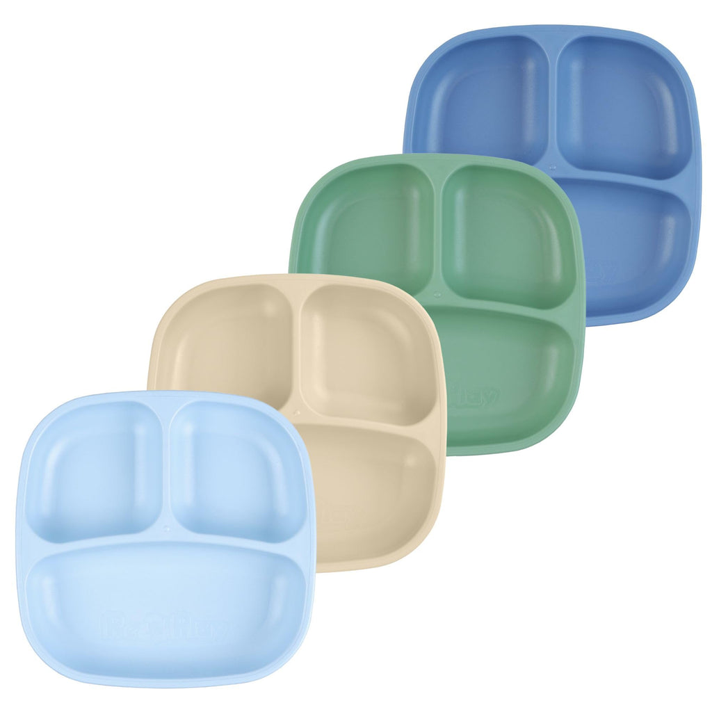 Re-Play Divided Toddler Plates Set of 4 - Deep-Walled 3 Compartment Kids Plates for Picky Eaters - Dishwasher & Microwave Safe - BPA-Free - Made in USA, Princess