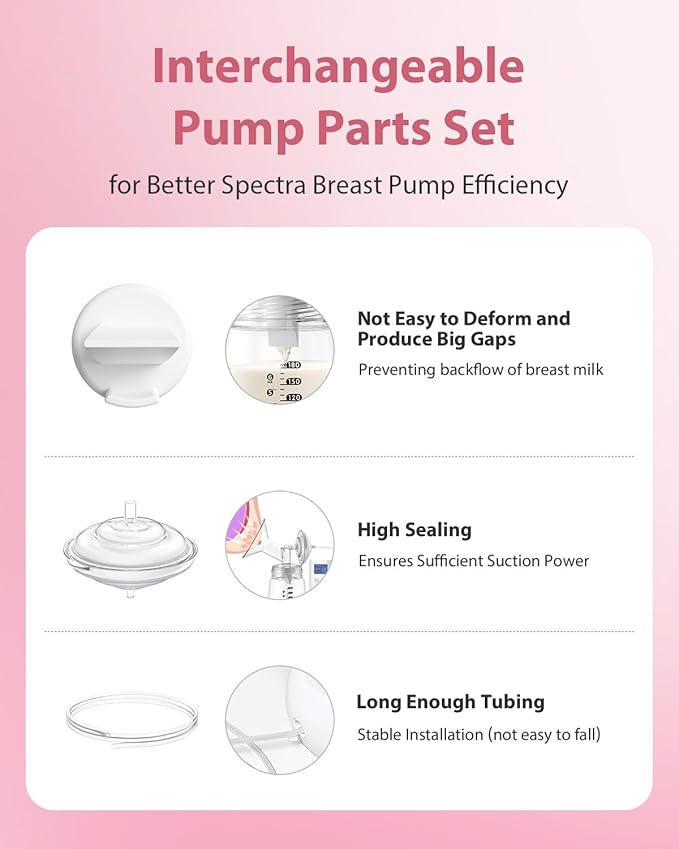 Breast Pump Parts Compatible with Spectra S1/S2/9 Plus, Not Original Accessories, Full Set Replacements Include 15mm Flanges, Valves, Backflow Protectors (Duckbills Included), Tubings and Bottles