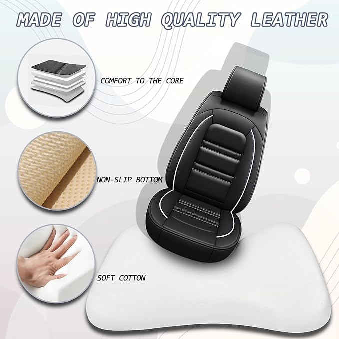 PACKMACH Seat Covers for Hyundai Car Elantra 2001-2025 | 5-Seats Leather Seat Covers, Easy to Install Automotive Seat Covers Full Set (Full Set, Black&White Line)