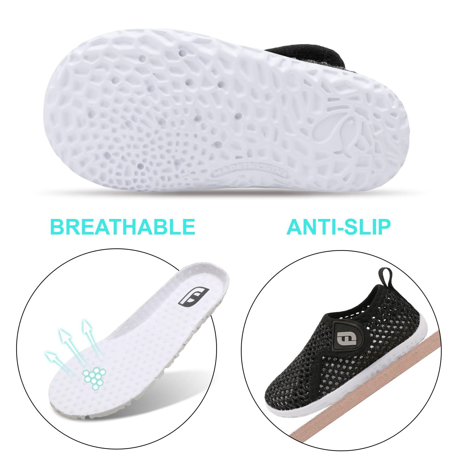 Baby Girls Boys Water Shoes Swim Barefoot Shoes Sandals Water Sports Aqua Socks Sneakers for Beach Mesh BlackGrey 12-18 Months Infant