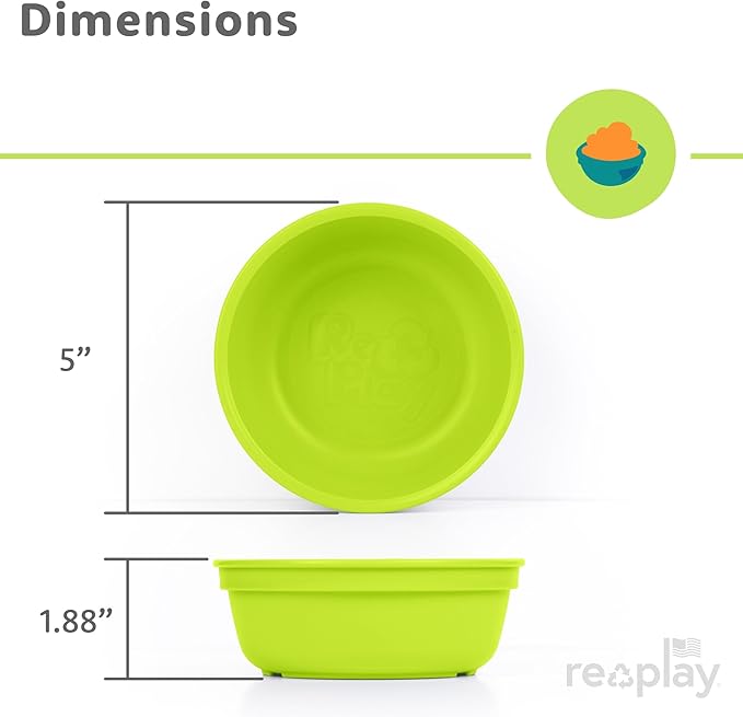 Re-Play 12 oz. Toddler Bowls Set of 4 - Kids Deep-Walled, Durable & Reusable Snack and Meal Bowls, Dishwasher & Microwave Safe, BPA-Free, Made in USA from Recycled Plastic, Aqua Asst
