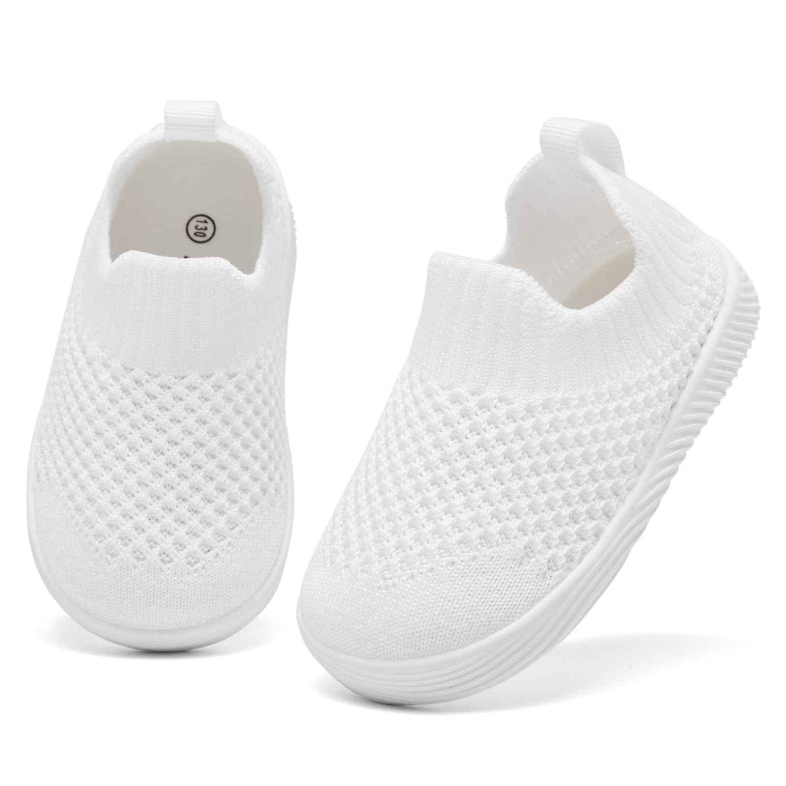 MORENDL Toddler Shoes Baby Walking Sock Shoes Non-Slip Breathable Boys & Girls Sneakers Infant Tennis Shoes White Size 8