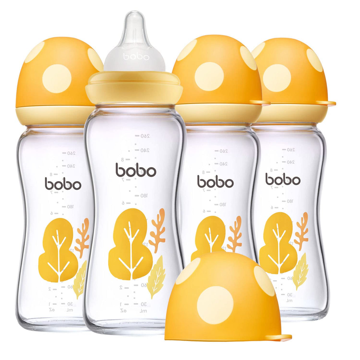 YOHKOH Natural Glass Baby Bottles, 8.8oz Red-A 4‑Pack
