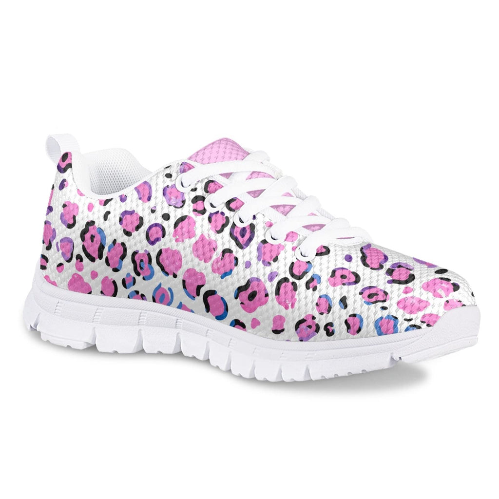 MARSVOVO Kids Slip On Sneakers Flexible Lace-up Lightweight Breathable Athletic Girl Running Shoes Comfortable Resistant Casual Pre Walking Shoes for Boy Girl Pink Spot Design Size 5 US
