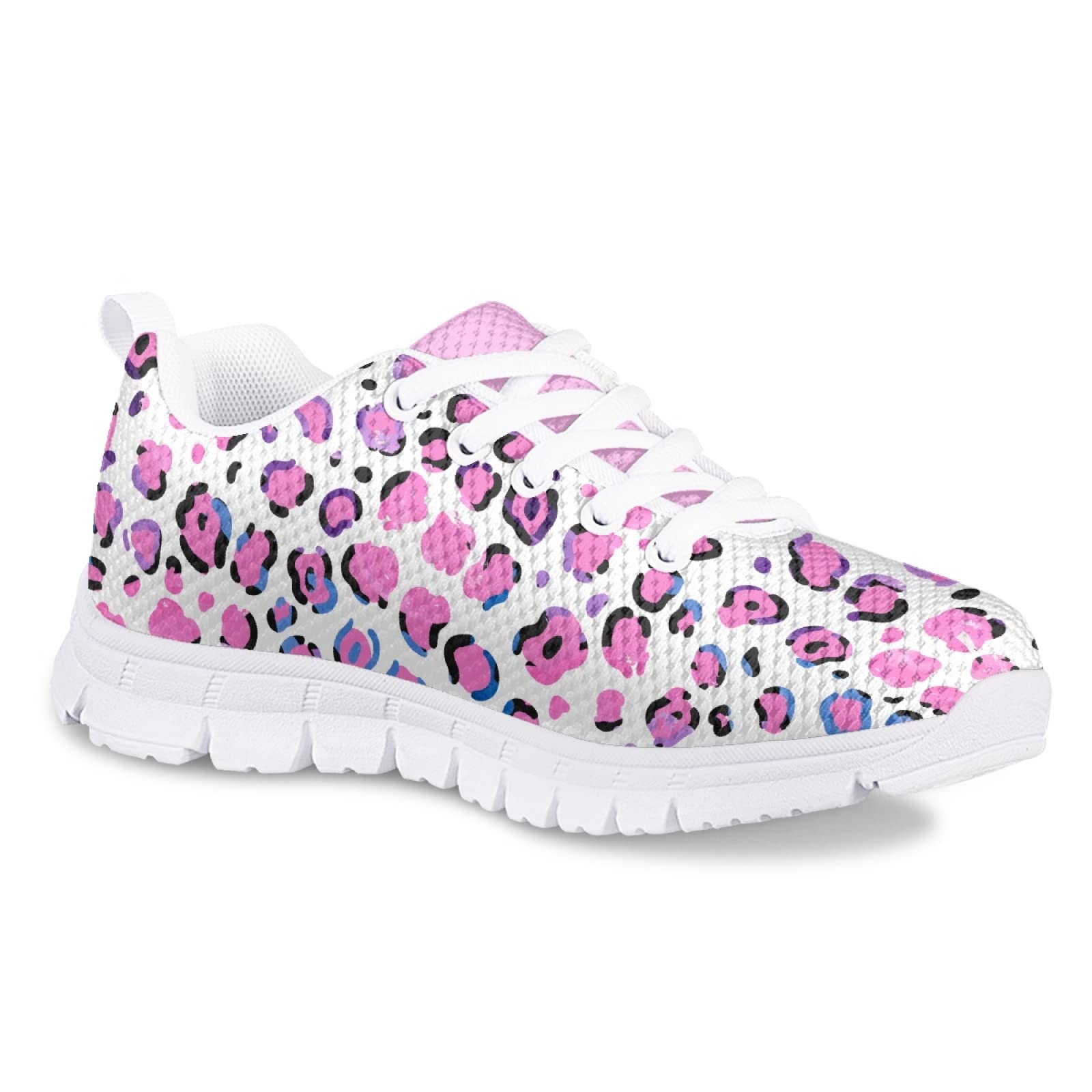 MARSVOVO Kids Slip On Sneakers Flexible Lace-up Lightweight Breathable Athletic Girl Running Shoes Comfortable Resistant Casual Pre Walking Shoes for Boy Girl Pink Spot Design Size 5 US