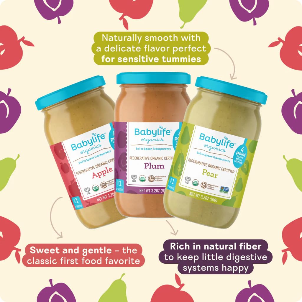 Babylife Organics Stage 1 - Plum, 3.2 Ounce Jar (12 Pack) - Heavy Metal Safe, Organic Baby Food