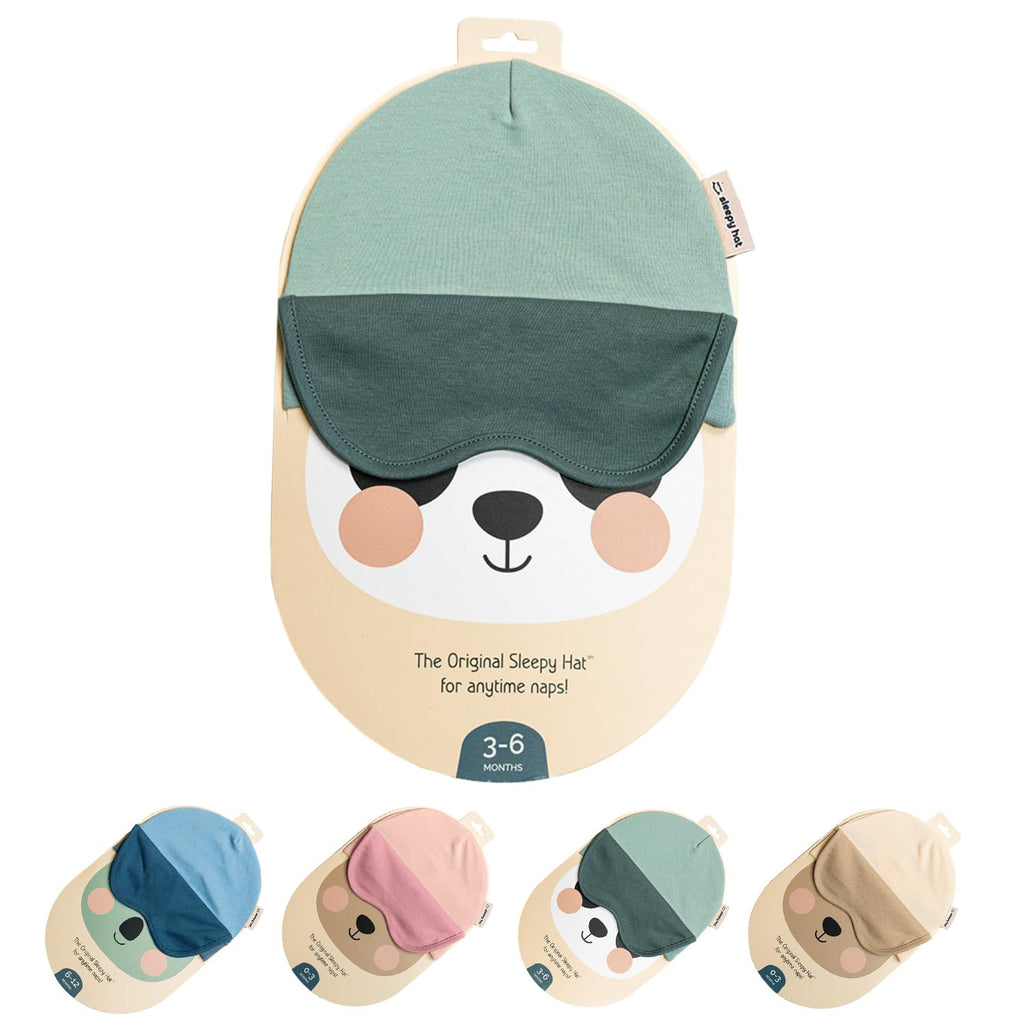 Sleepy Hat The Original Baby Sleep Mask & Soft Eye Shade – Newborn Hat, Sun Hat & Beanie for Travel, Home Green – 12-18M