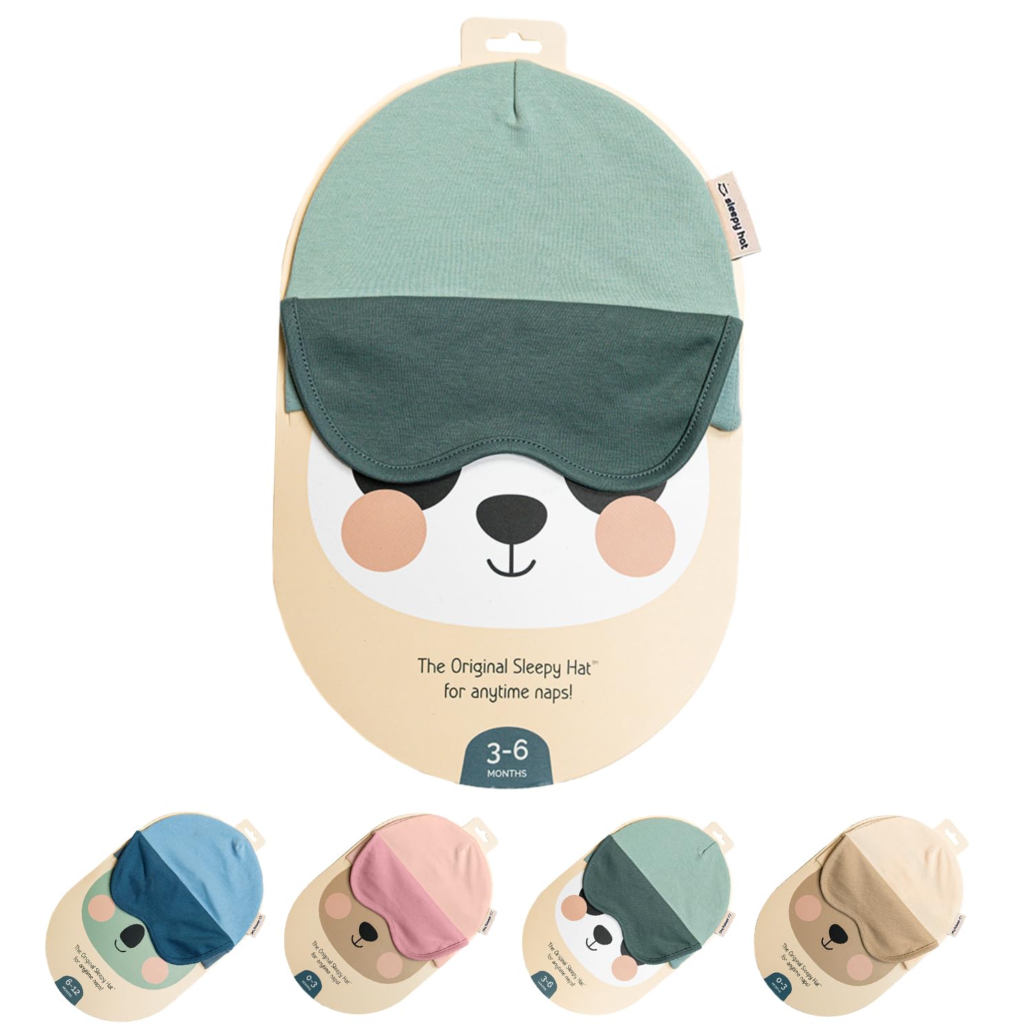 Sleepy Hat The Original Baby Sleep Mask & Soft Eye Shade – Newborn Hat, Sun Hat & Beanie for Travel, Home Green – 12-18M