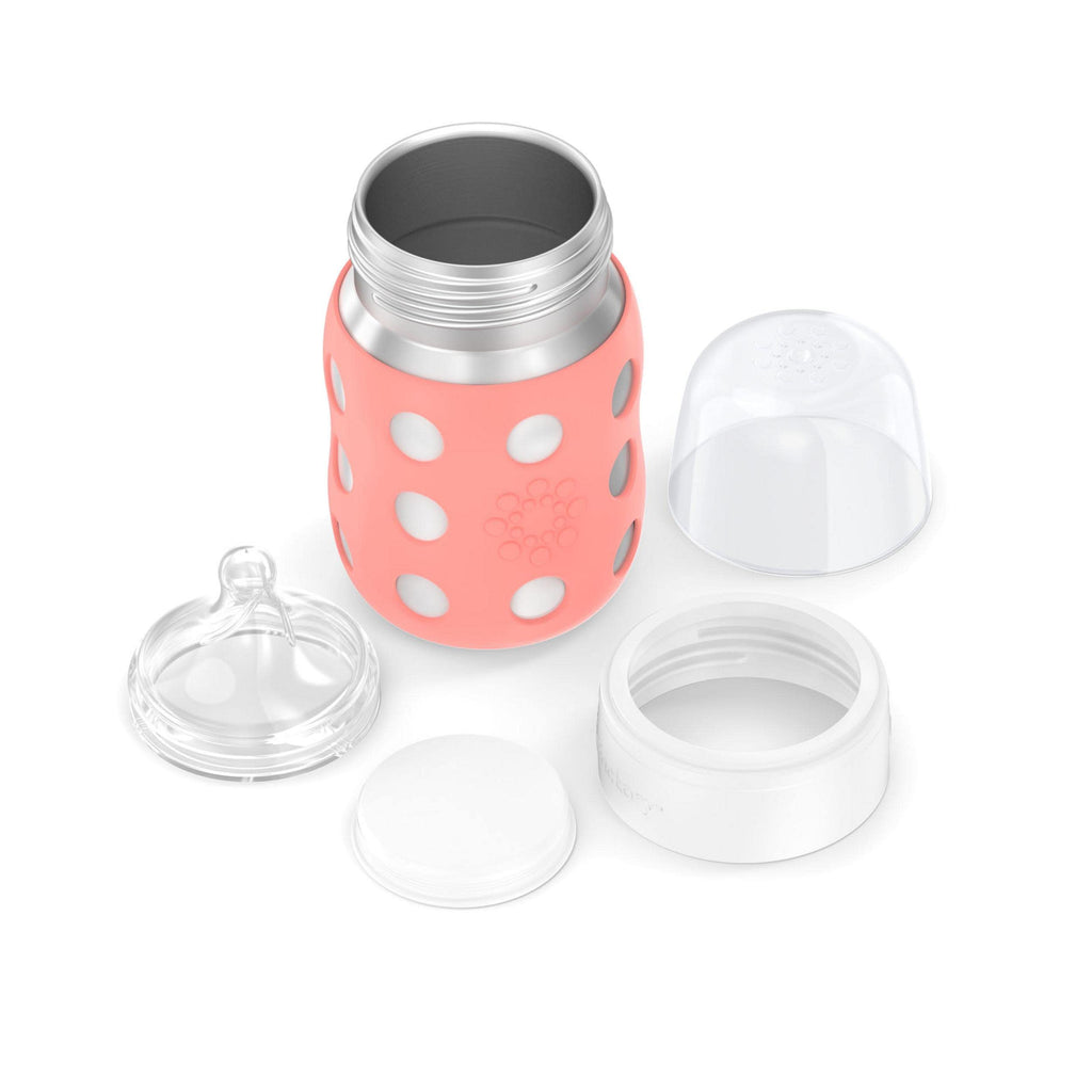 Lifefactory 8-Ounce Stainless-Steel Vacuum-Insulated Wide-Neck Baby Bottle with Stage 2 Nipple (3-6 Months) Cantaloupe (LS2211WCA4)
