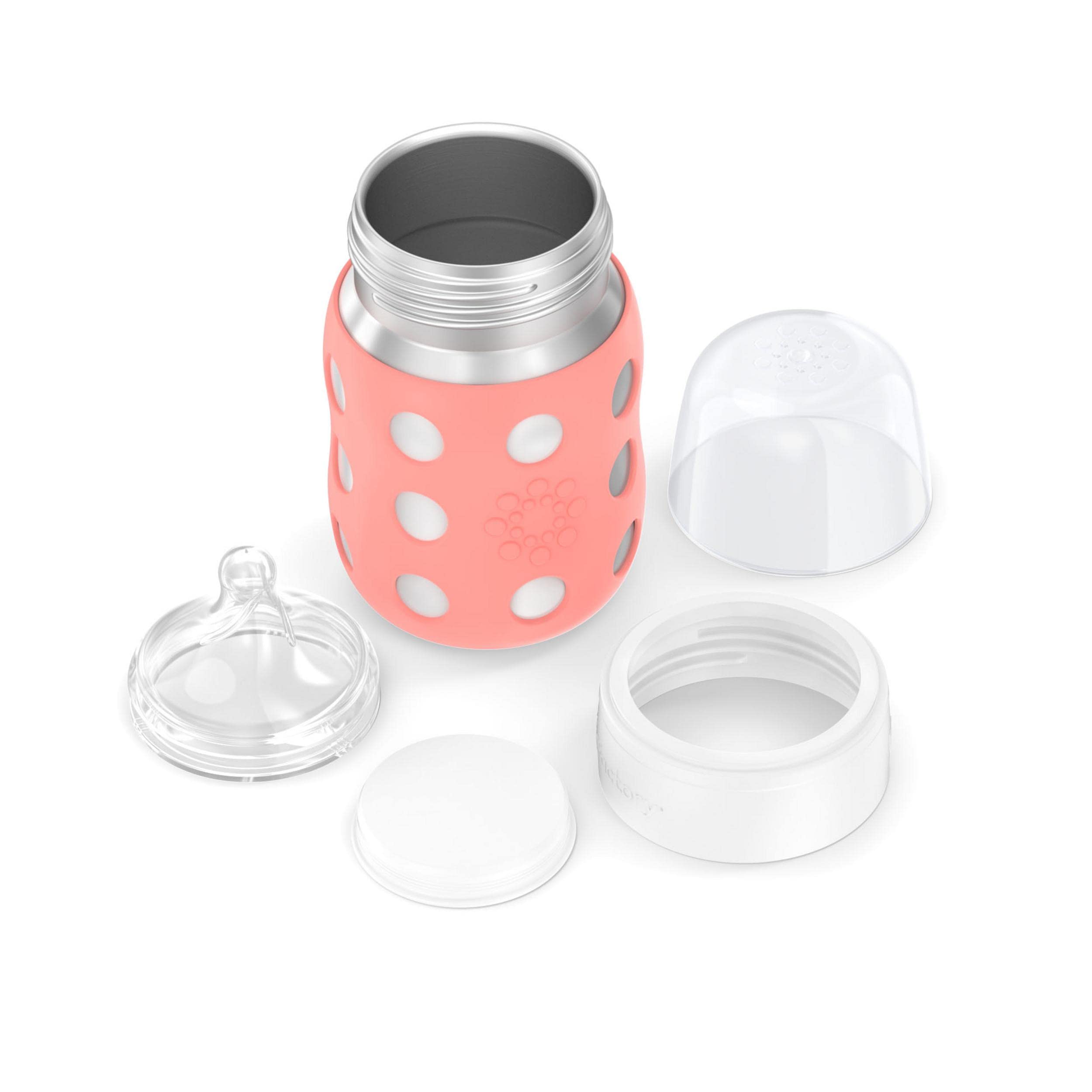 Lifefactory 8-Ounce Stainless-Steel Vacuum-Insulated Wide-Neck Baby Bottle with Stage 2 Nipple (3-6 Months) Cantaloupe (LS2211WCA4)