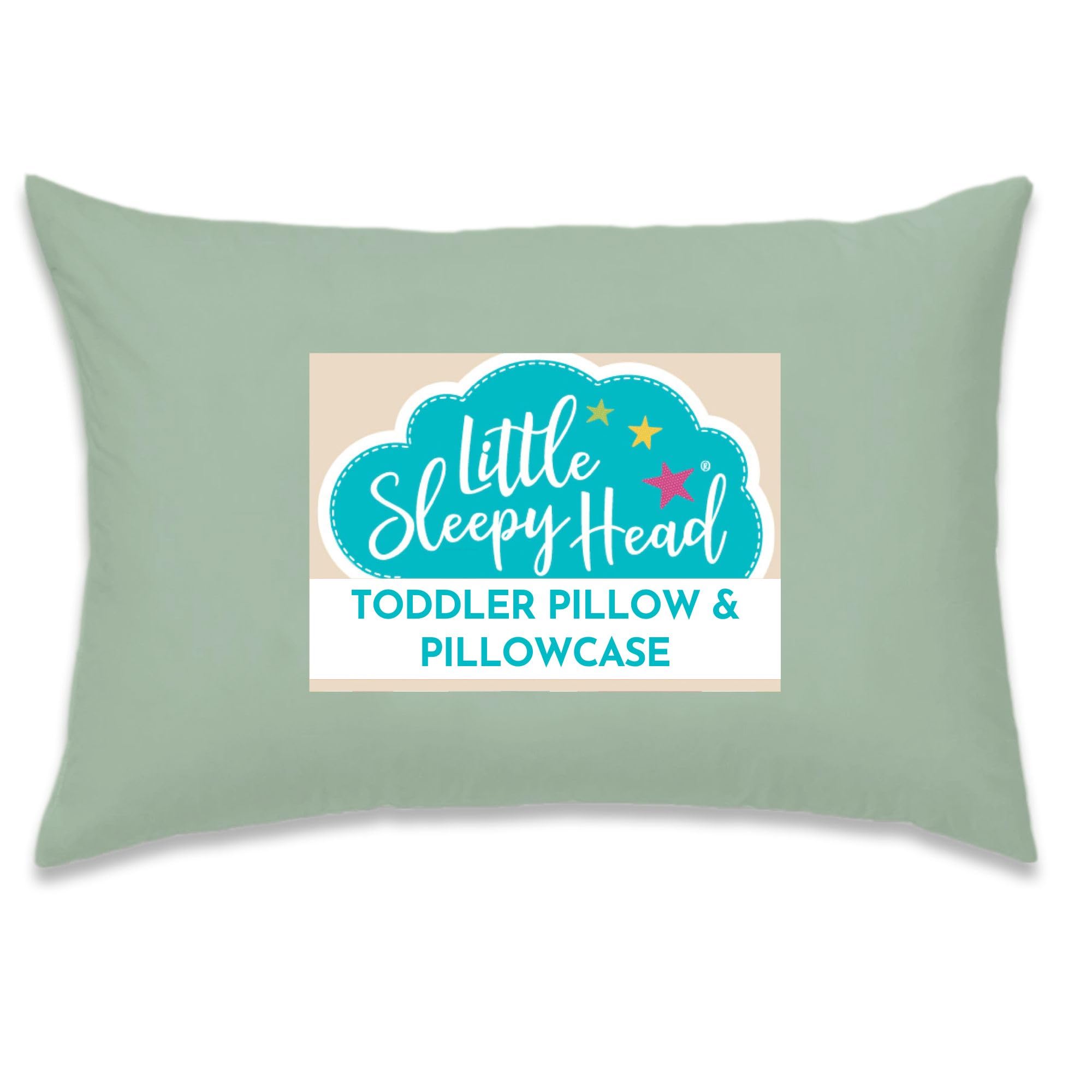 Little Sleepy Head Toddler Pillow with Cotton Pillowcase – 13x18 Kids Pillow for Ages 2–5 – Soft Hypoallergenic Toddler Bed Pillow for Travel, Daycare & Preschool – Envelope Pillowcase (Sage)