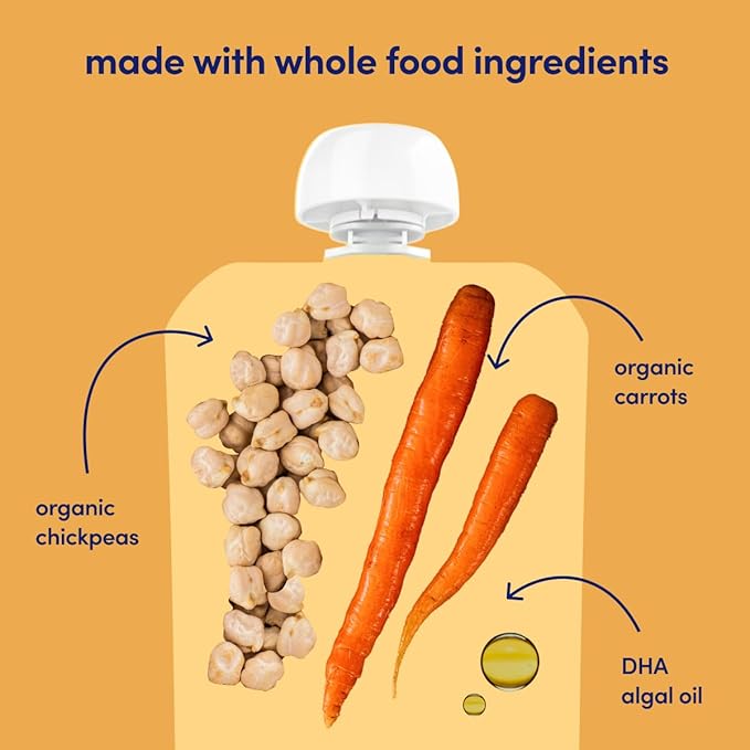 Cerebelly Organic Baby Food Pouches, Carrot Chickpea Purees, 16 Nutrients, No Added Sugar, Fiber & Non-GMO, 4oz, 6 Pack